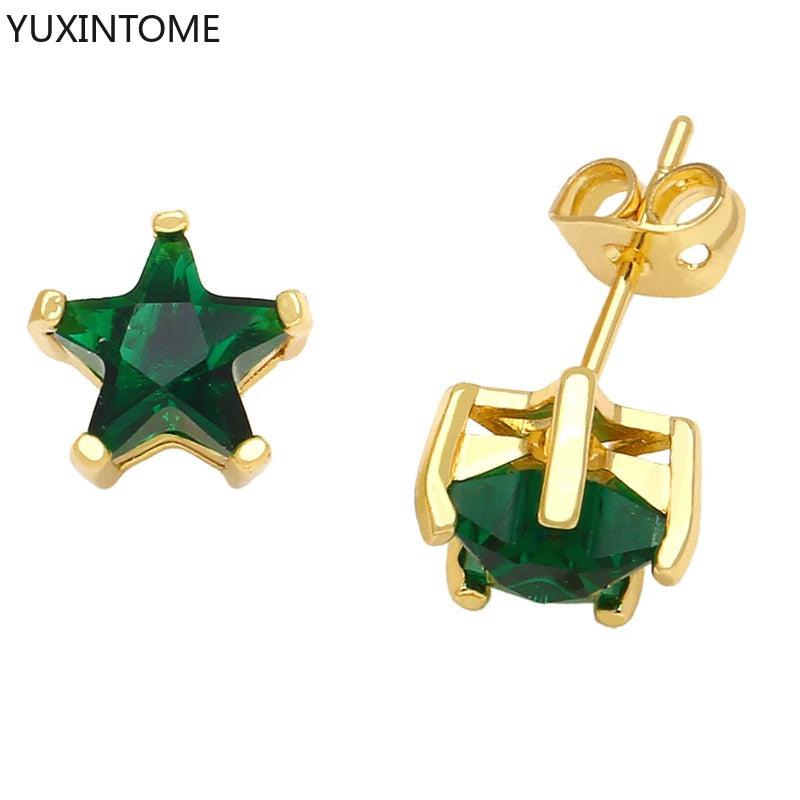 925 Sterling Silver Ear Needle Green Zircon Stud Earrings for Women Luxury Long Chain Geometric Gold Earrings Fashion Jewelry
