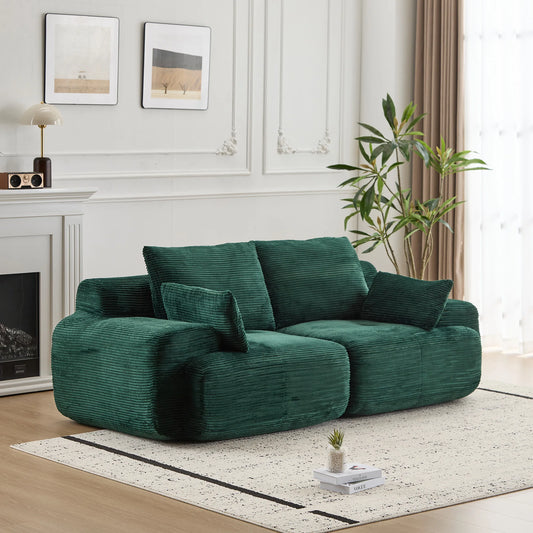 Green Corduroy Love Seat, Soft No Assembly Required Compressed Sofa,Modern Two-Seater Couch Compress Sofa for Living Room