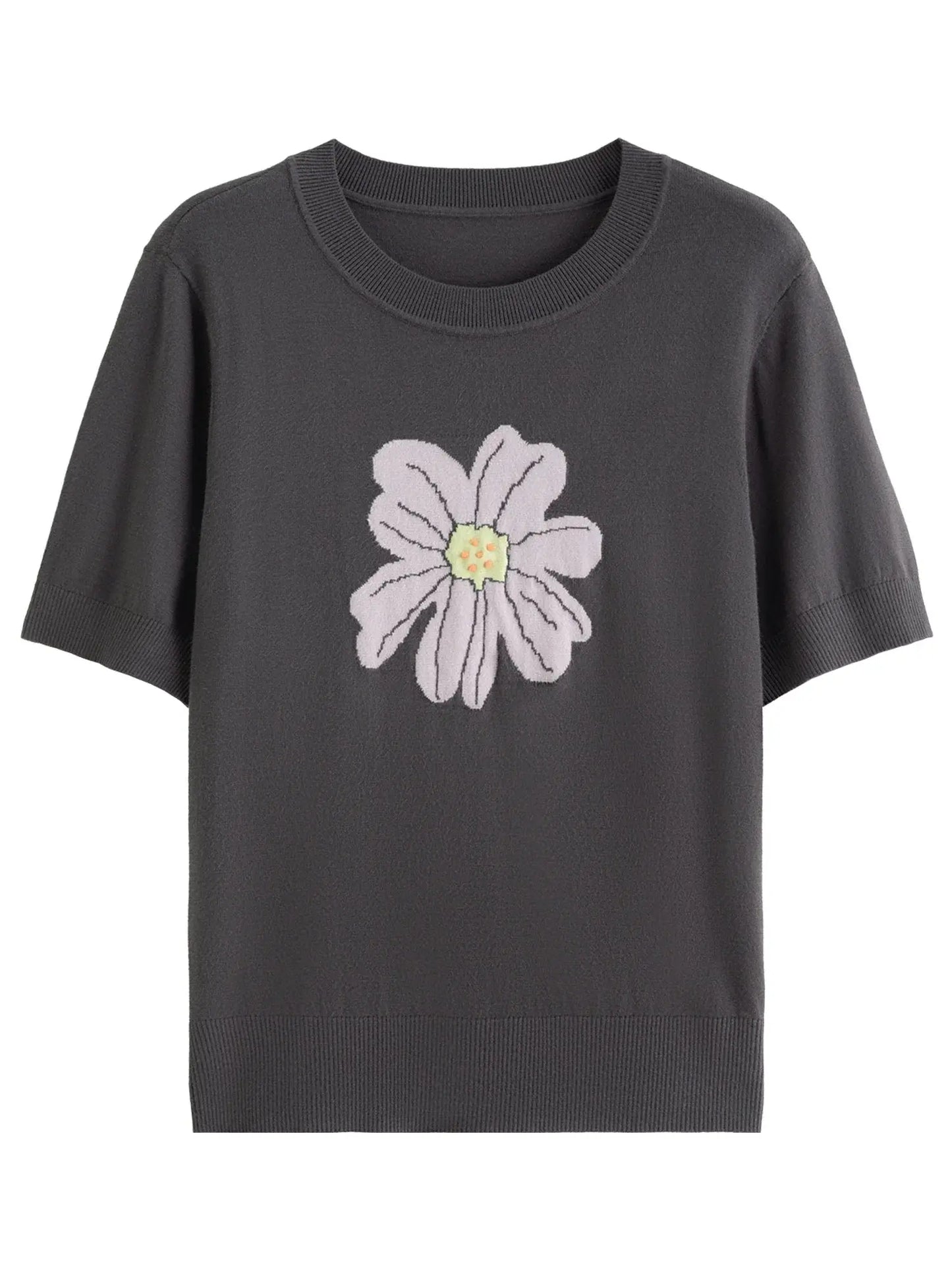 Autumn Bloom Knit Tee Soft Short-Sleeve Top