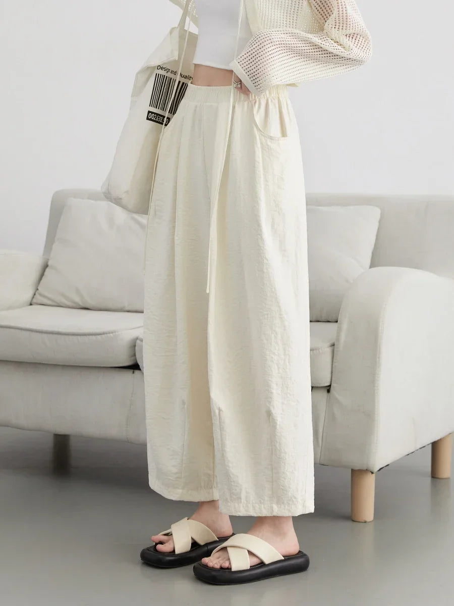 CHIC VEN Women Pants Casual High Waisted Wide Leg Trousers Korean Solid Pleated Streertwear Female Clothing Summer New 2025