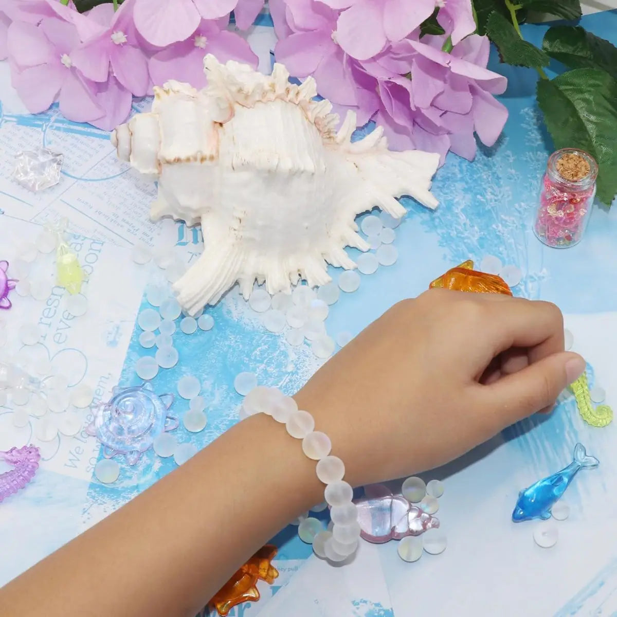 Matte White Aurora Crystal Glass Beads, 6/8/10MM Frosted Glitter Shining Mermaid Round Loose Beads, Rainbow Holographic