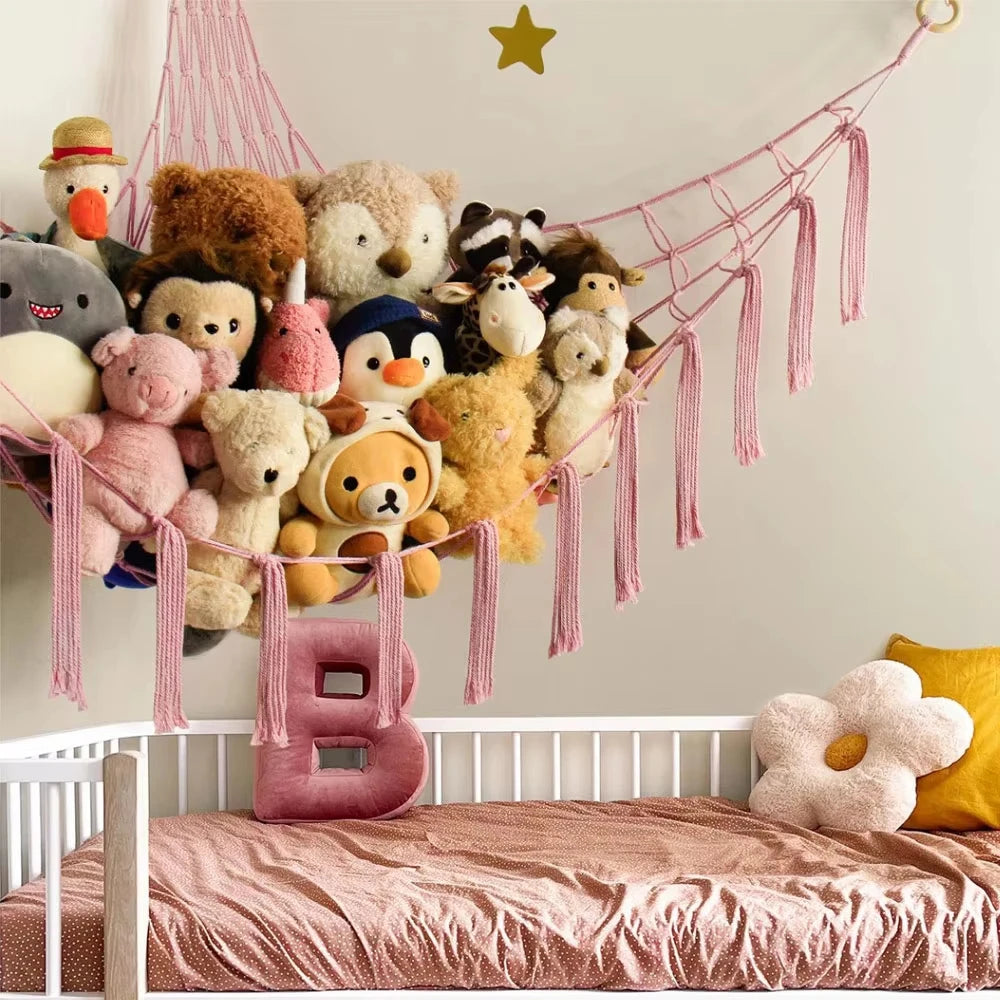 Cotton Toy Hammocks Wall Corner Hanging Storage Net Organizer Woven Kids Stuffed Mesh Hammock Baby Animal Rope Hammock Bag