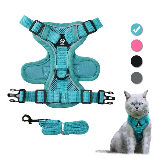 Cat Harness and Leash Set Escape Proof Reflective Outdoor Walking Kitten Vest Chest Strap For Dogs Cats Breathable Pet Harnesses