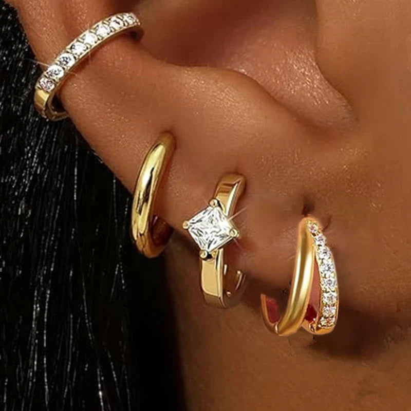 Huggie Hoop Earrings Set for Women | Crystal Zircon Tragus Cartilage Piercing Jewelry