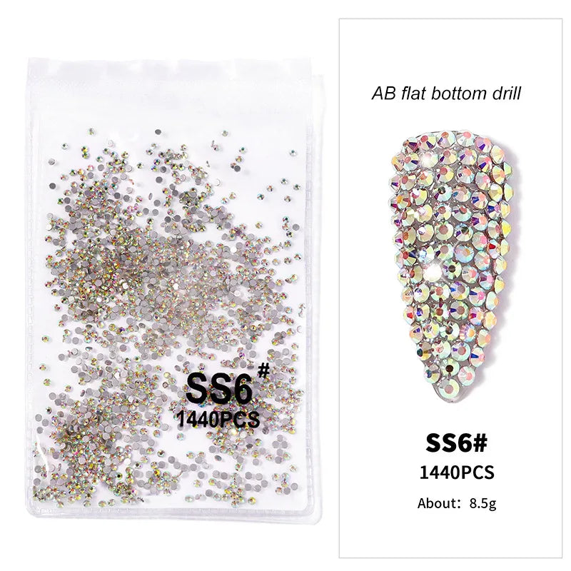1440pcs Nail FlatBack Crystal Rhinestone Clear/AB Glass Strass (SS3-SS20)3D Nail Gem Stones Non-HotFix Nail Rhinestone 1.3-4.8mm
