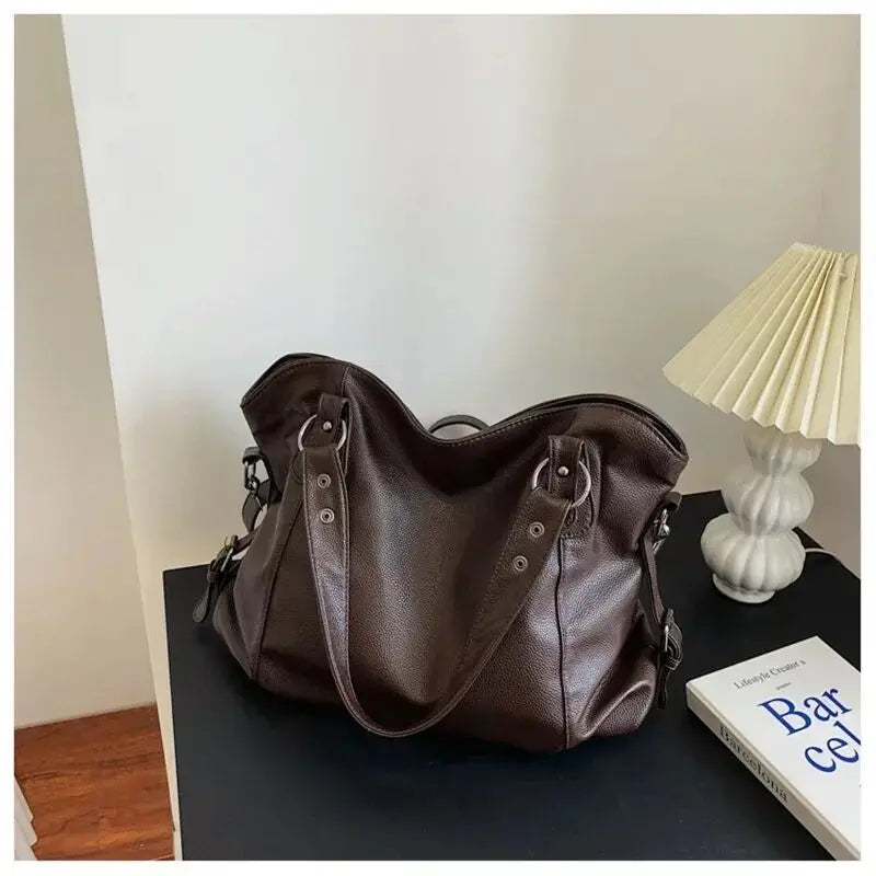 Women's Retro Roomy Shoulder Bag Quality Pu Leather Ladies Large Commuter Tote Handbag Female Luxury Black Classic Crossbody Bag