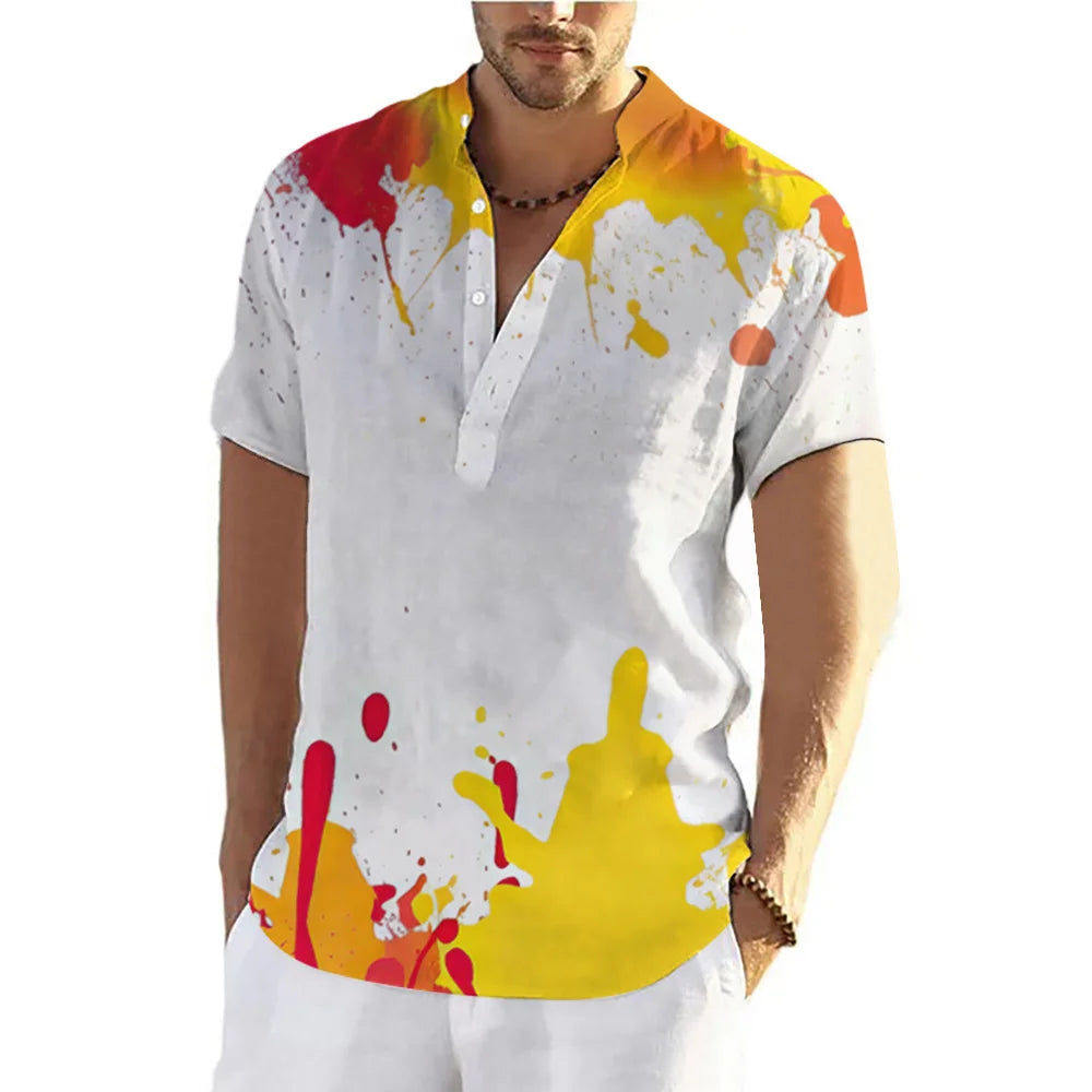 Graffiti 3D Print Henley Shirts Men's Fashion