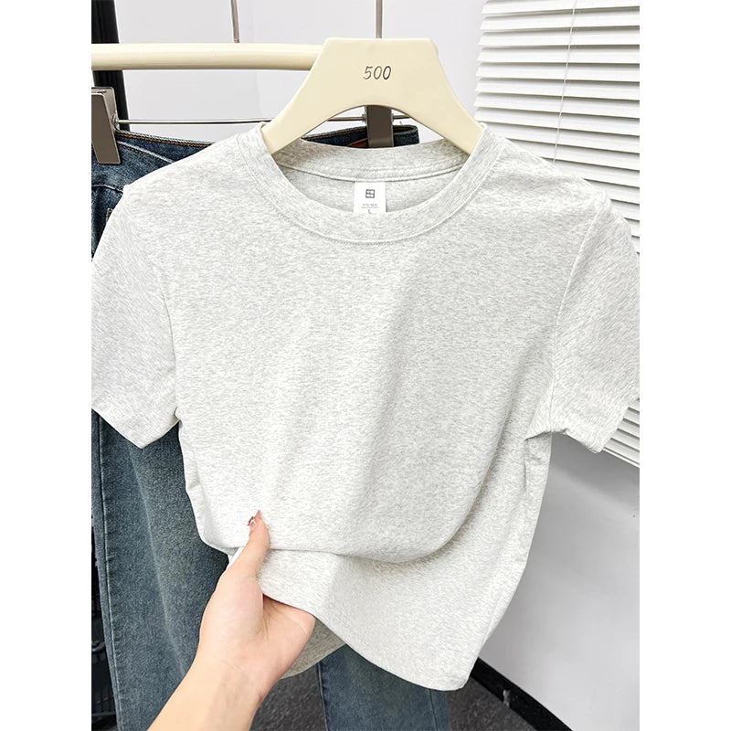 2026 Summer New High Quality Casual Plus Size T Shirt Sexy Short Sleeved Sleeves Fashion Trend Solid Women Clothing Y2k Tops