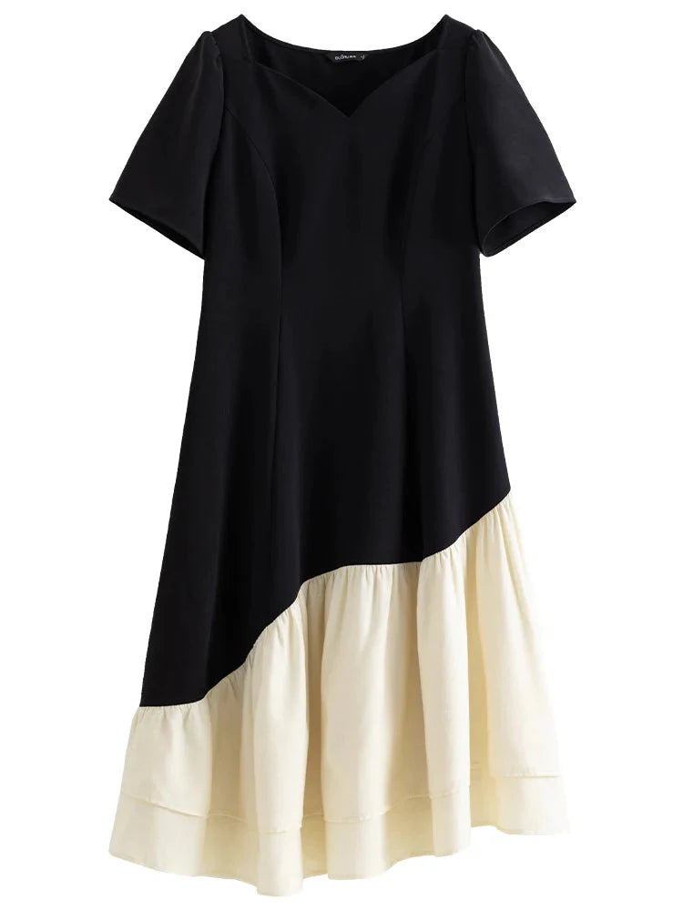 Contrast Fishtail Party Dress Short Sleeve Summer Style