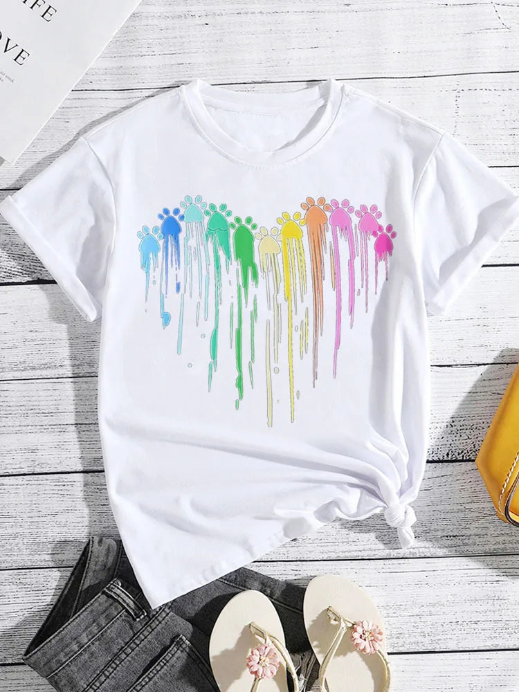 Colorful Dripping Love Print New Fashion Women  Tops Harajuku Women Clothing Graphic T Shirts Summer polyester fabric
