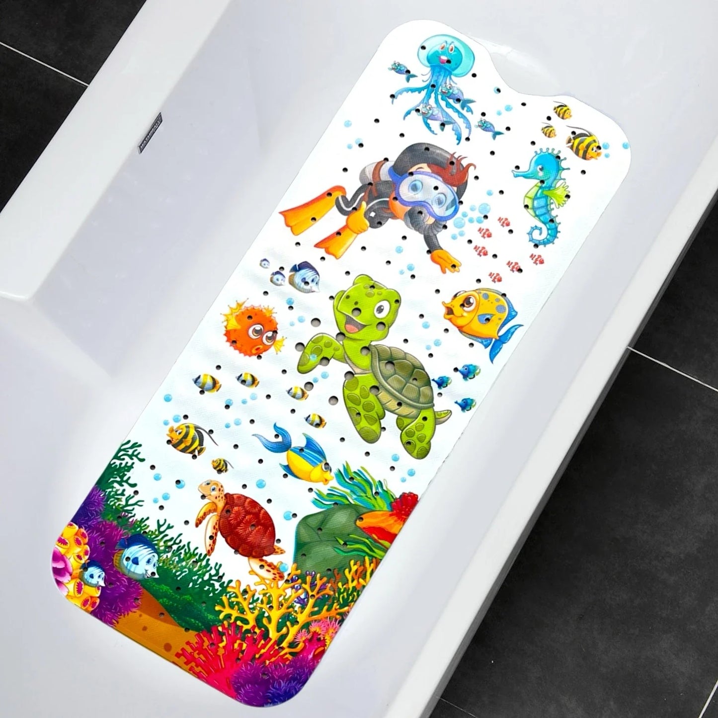 1pc Cartoon Extra Long Bathtub Mat 40x100cm Non Slip Bath Mat for Bathroom Tubs Shower Mats with Suction Cups & Drain Holes