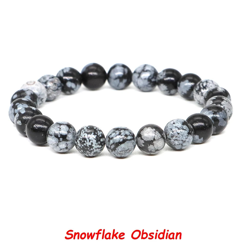 Natural Stone Bracelet Healing Crystal Amethyst Quartz Agate Round Loose Bead Elastic Stretch Bangle For Women Men Jewelry Gifts