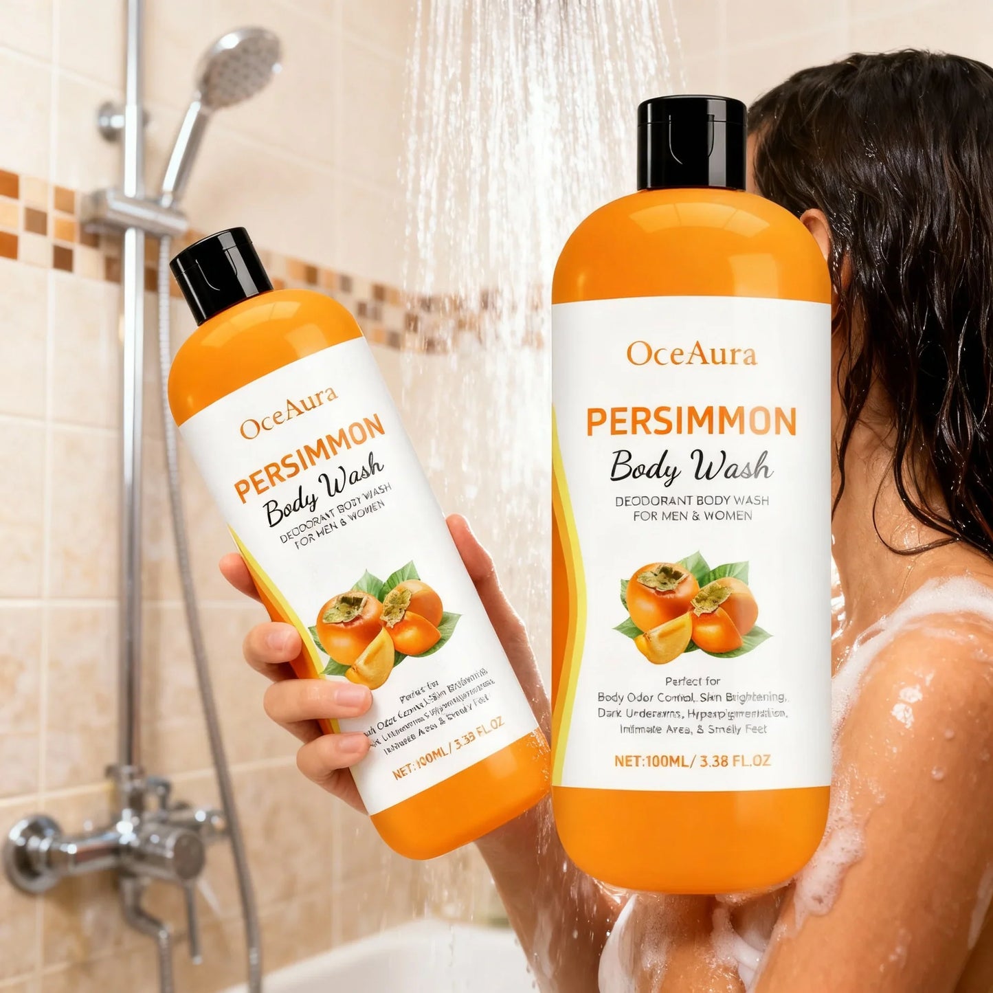 Persimmon Fresh Shower Gel Plant Extract Gentle Cleansing Moisturizing Hydrating Smooth Delicate Skin Daily Body Care