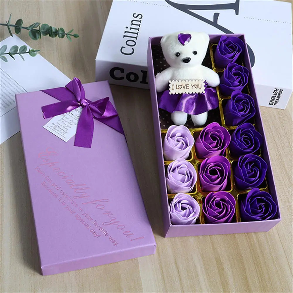 22 Flowers Soap Flower Gift Rose Box Valentines Day Gift Bears Bouquet Wedding Decoration Gift Festival Heart-shaped Box