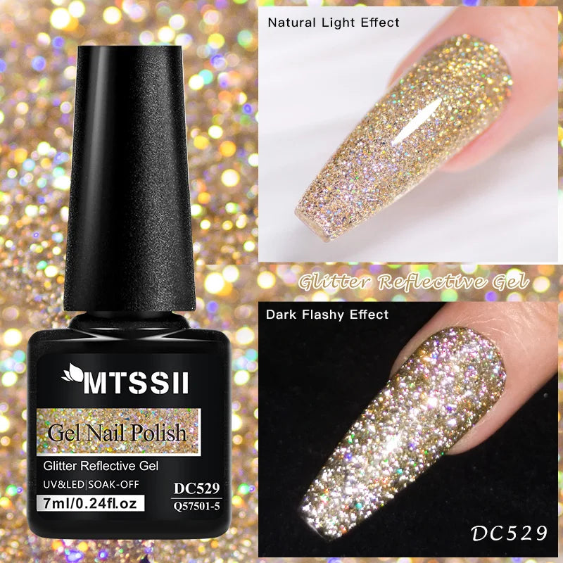 7ml Glitter Reflective Gel Nail Polish Sparkling Soak Off UV LED Gold Silver Black Pink Gel Polish Starter Kit For Home Salon