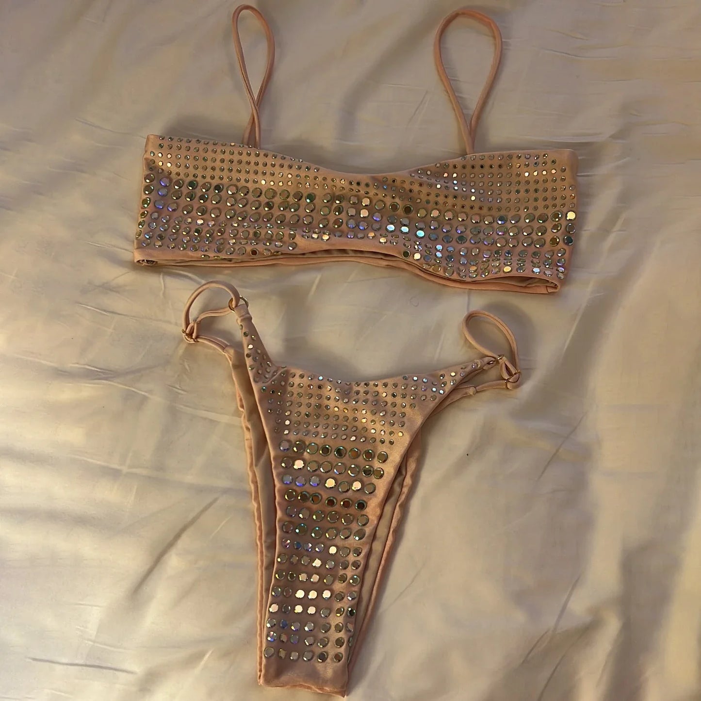 New Bandeau Biquini Sexy Bikini Women Swimsuit 2025 Female Swimwear Shiny Botton Swimming Suit Halter Bodysuit Beach Outfits