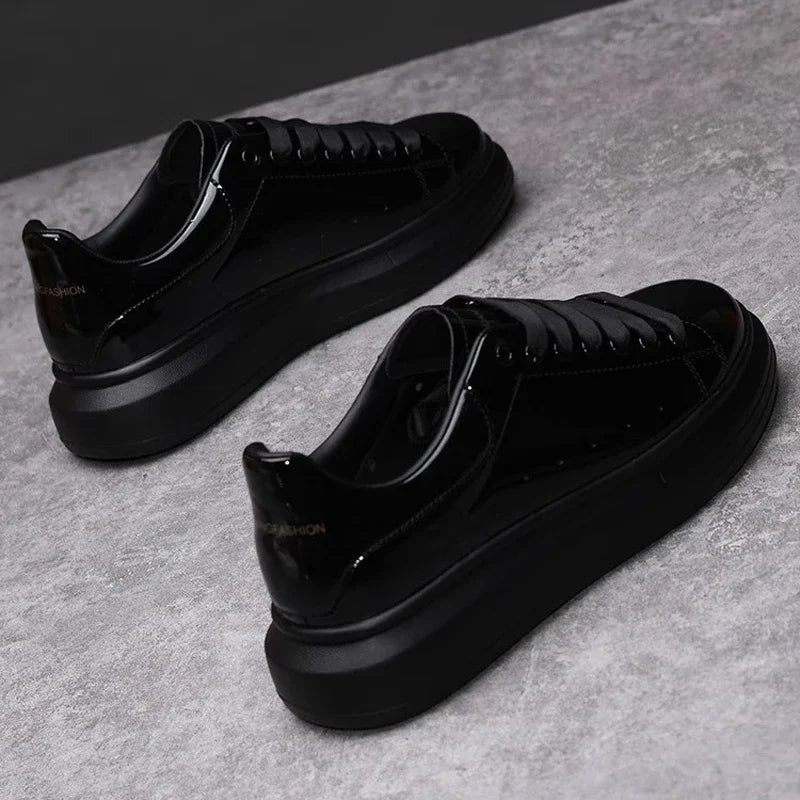 Brand Men's Shoes Black Glossy Casual Men Shoes White Fashion Couple