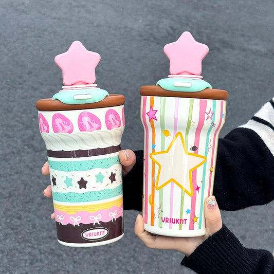1 piece 760ML Office Star Desktop Portable Cup, High Appearance Level Cute Star Insulated Cup, Home and Outdoor Ice King Cup