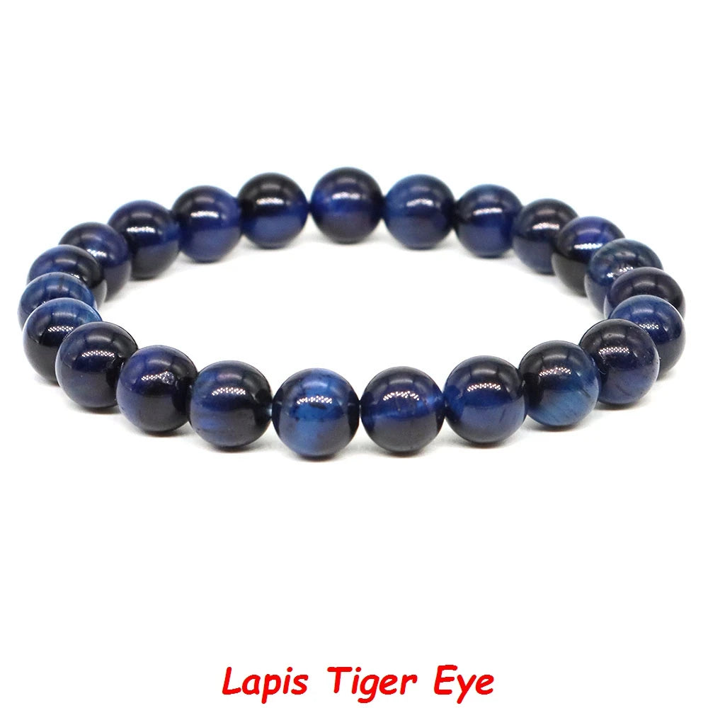 Natural Stone Bracelet Healing Crystal Amethyst Quartz Agate Round Loose Bead Elastic Stretch Bangle For Women Men Jewelry Gifts