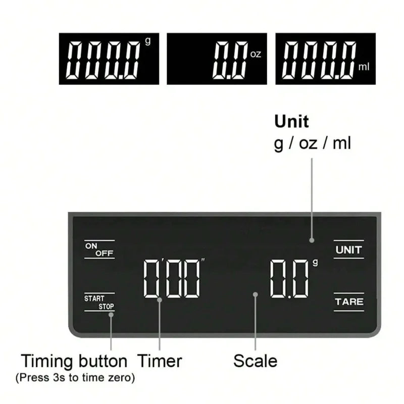 Display Digital High Precision Coffee Kitchen Scale Rechargeable Auto Timer-3