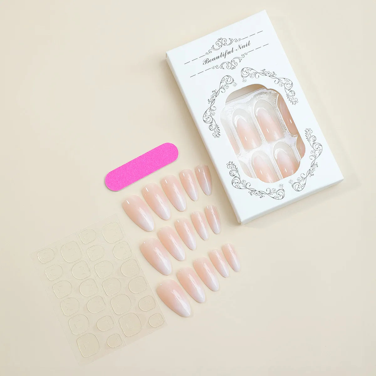 24PCS Press on Nails Short Almond Medium Fake False Nails With Glue Acrylic Nail Art Nails for Women Girls Gradient Almond Nude