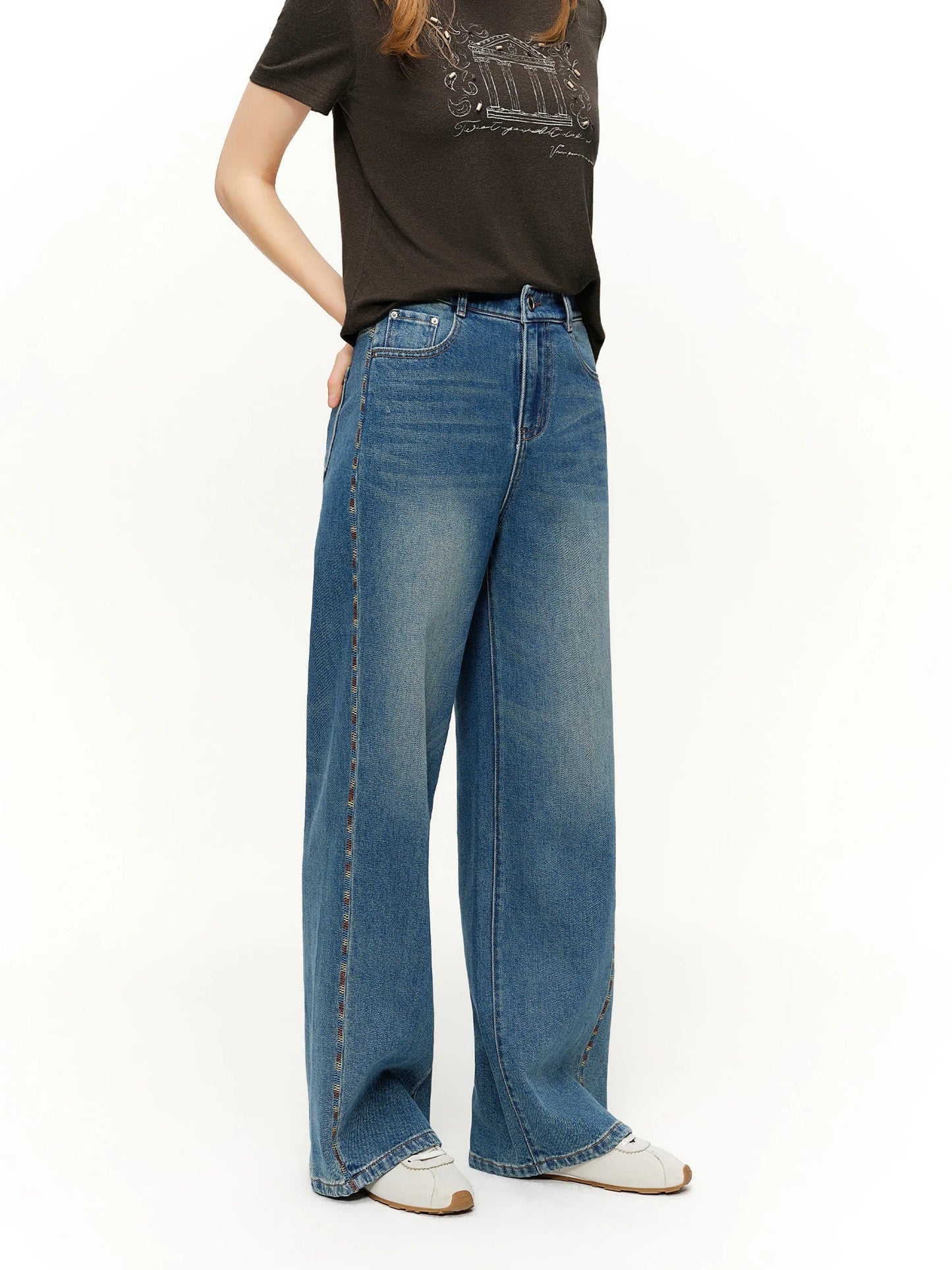 Women's Jeans Color Block Embroidered Straight Leg