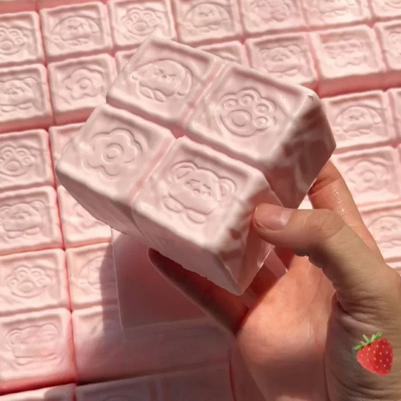 Squishy Strawberry Cube Stress Relief Toy | Slow Rebound Sensory Fidget Squeeze
