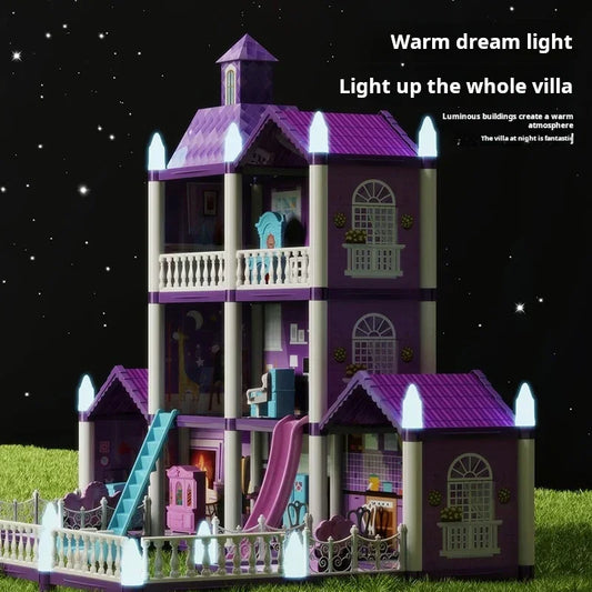 Large Doll House Assembly Villa House 3D Diy Dream Princess Castle Villa Assembly Doll House Set Toy Girl Pretend Family Toy