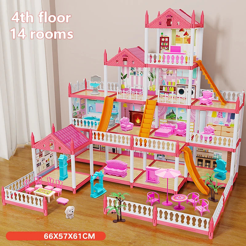 Children's Music Doll House Assembly Villa House 3D DIY Dream Princess Castle Villa Assembly Doll House Set Toy Girl Family Toy