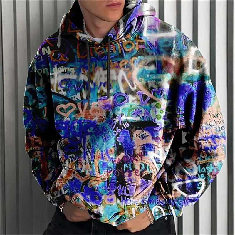 Hooded Long Sleeve Street Graffiti Printed Oversized Clothing
