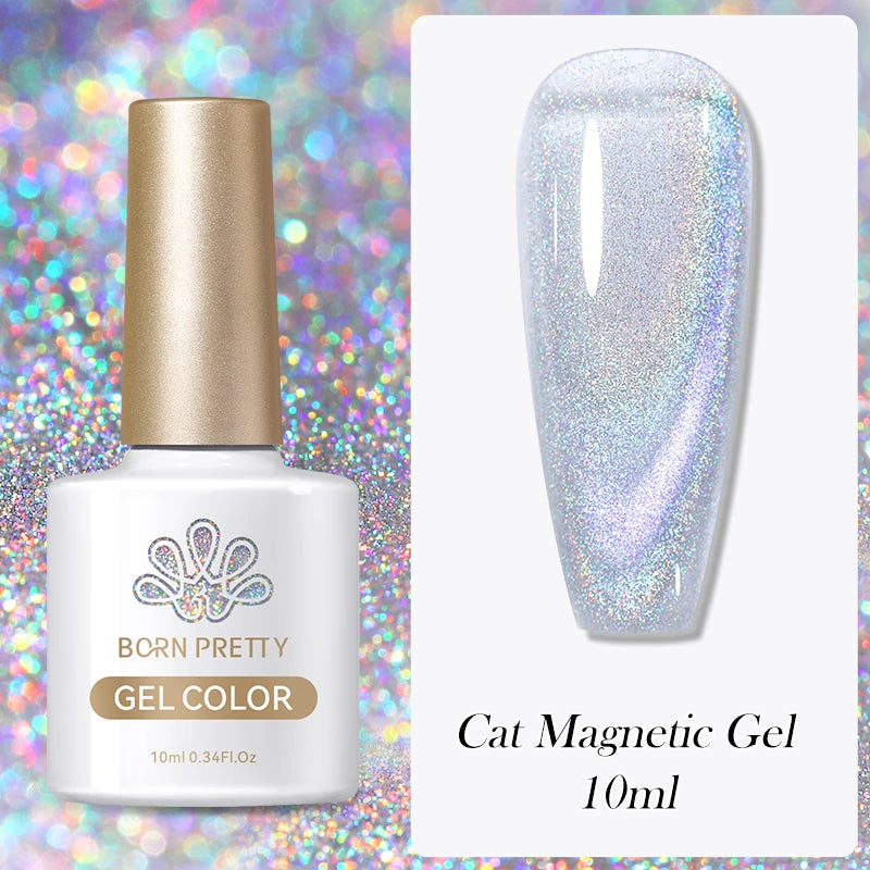 BORN PRETTY 10ml Rainbow Auroras Cat Magnetic Gel Nail Polish Holographics Nail Gel for Manicure Design Varnis Semi Permanent