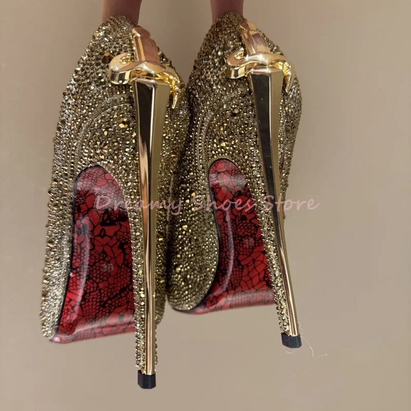 Red Shiny Rhinestone Sword Shaped Stiletto Pumps