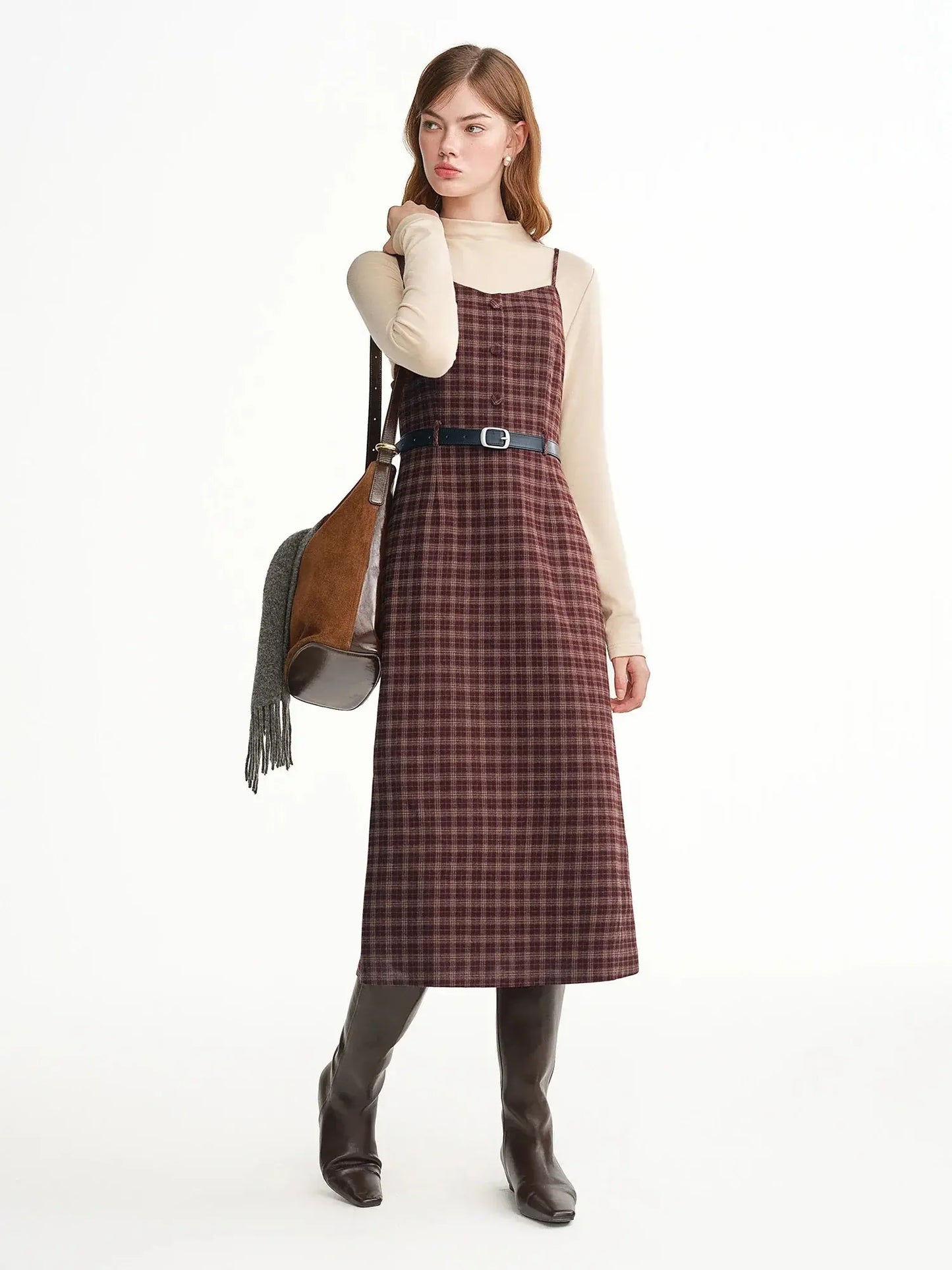 Tweed Plaid 2-Piece Midi Dress Set Plus Size