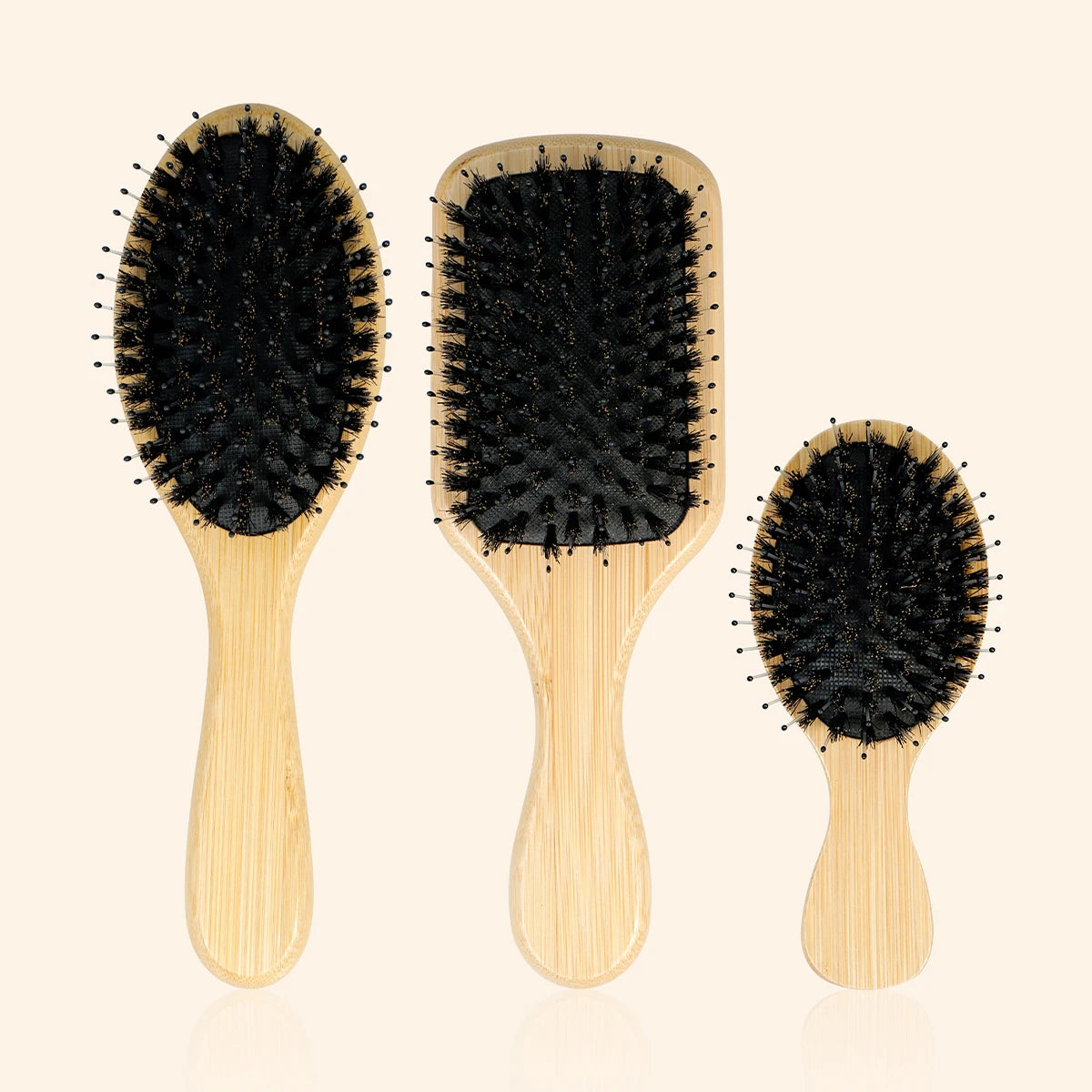 Bamboo Hair Brush Wooden Handle with Boar Bristles for Gentle Hair Combing Detangling and Scalp Massage