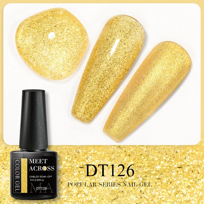 MEET ACROSS 7ml Reflective Glitter Gel Nail Polish Glitter Reflective Effect Semi Permanent UV LED Nail Art Gel Varnish Manicure