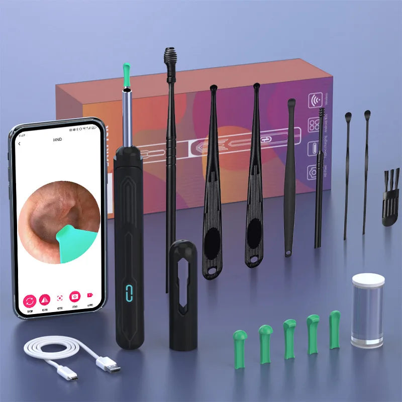 Ear Cleaner with Camera Set HD Ear Sticks Otoscope USB C Charging Endoscope Wax Removal Tool Earpick Ear Cleaning Set NK3