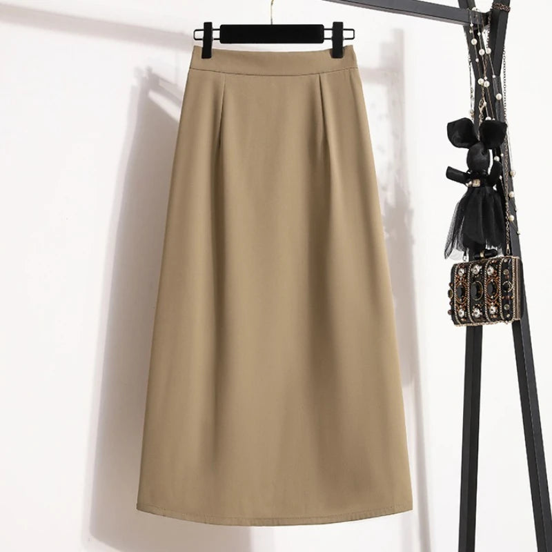 2026 High Waisted Mid Length A-line Long Skirt Split Wrap Body Skirt Summer Female Fashionable Versatile Solid color Skirts