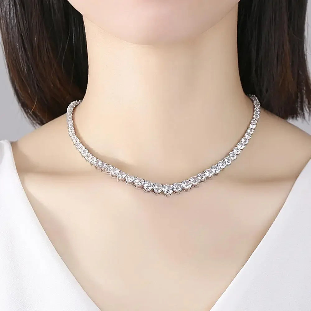 Luxury Designer 7MM Iced Out Tennis Necklace for Women Simulated Diamond 14K White Gold filled Jewelry Wedding Bride Choker