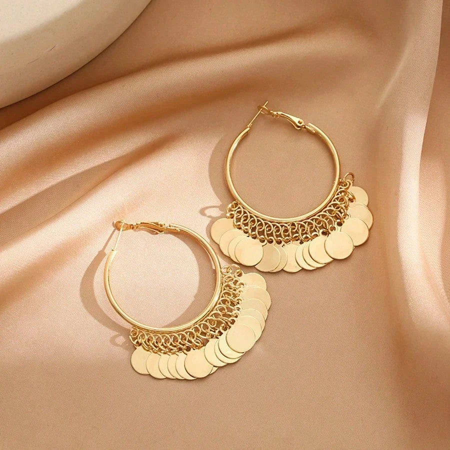 Geometric Disc Charm Earrings | Fashion Hoop Earrings for Women