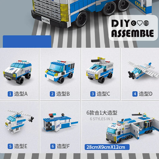 6in1 NUWE Polisie Sportmotor Brandweer Ingenieurswese Enjin Mini Laaier Vragmotor Klassieke Model Boublokke Stelle Bakstene Speelgoedstad