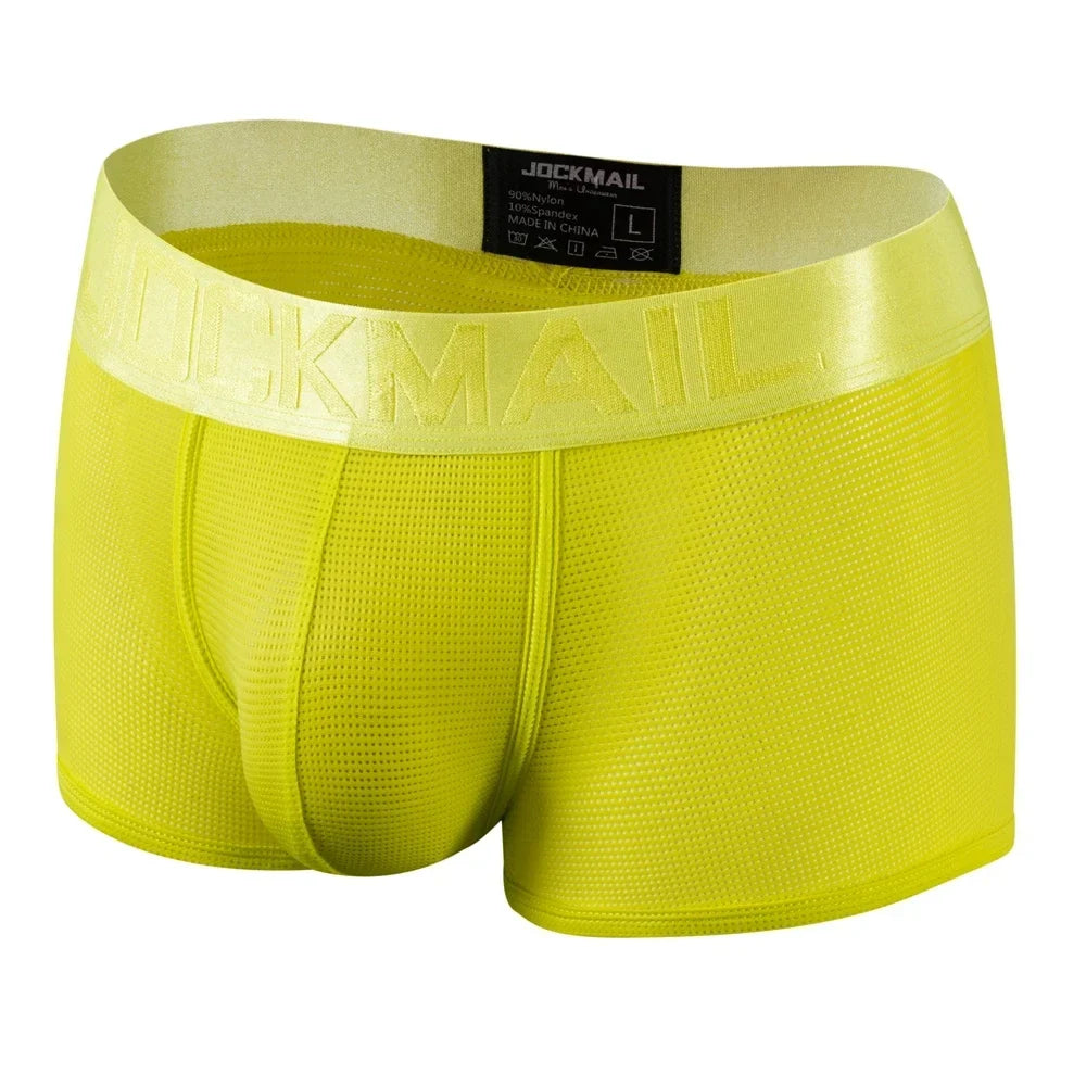 Fashion Fluorescent Color Men's Underwear Sporty Breathable Mesh Boxer Briefs Sexy Transparent Male Underpants Boxer Shorts