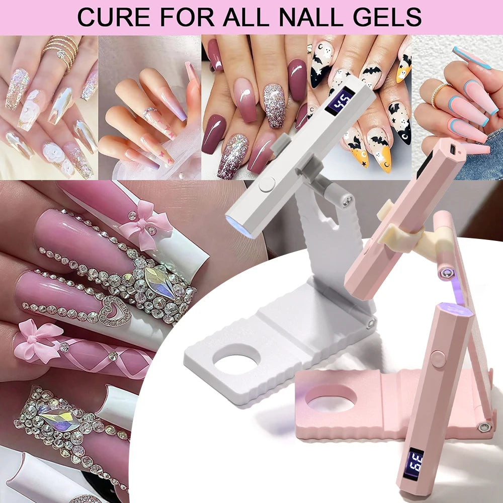 LINMANDA Cordless Nail Lamp with Stand Mini Handheld UV Light with LCD Display for Gel Nails Rechargeable Fast Curing Nail Dryer