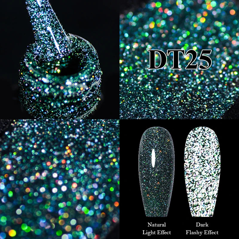 MEET ACROSS 7ml Reflective Glitter Gel Nail Polish Glitter Reflective Effect Semi Permanent UV LED Nail Art Gel Varnish Manicure