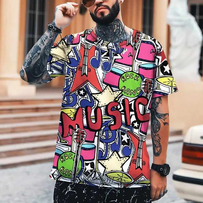New Fun Graffiti Street T-shirt 3D Printed Men's Hip Hop Summer Cool Tee shirt Casual Youth Popular Personality Short Sleeve Top