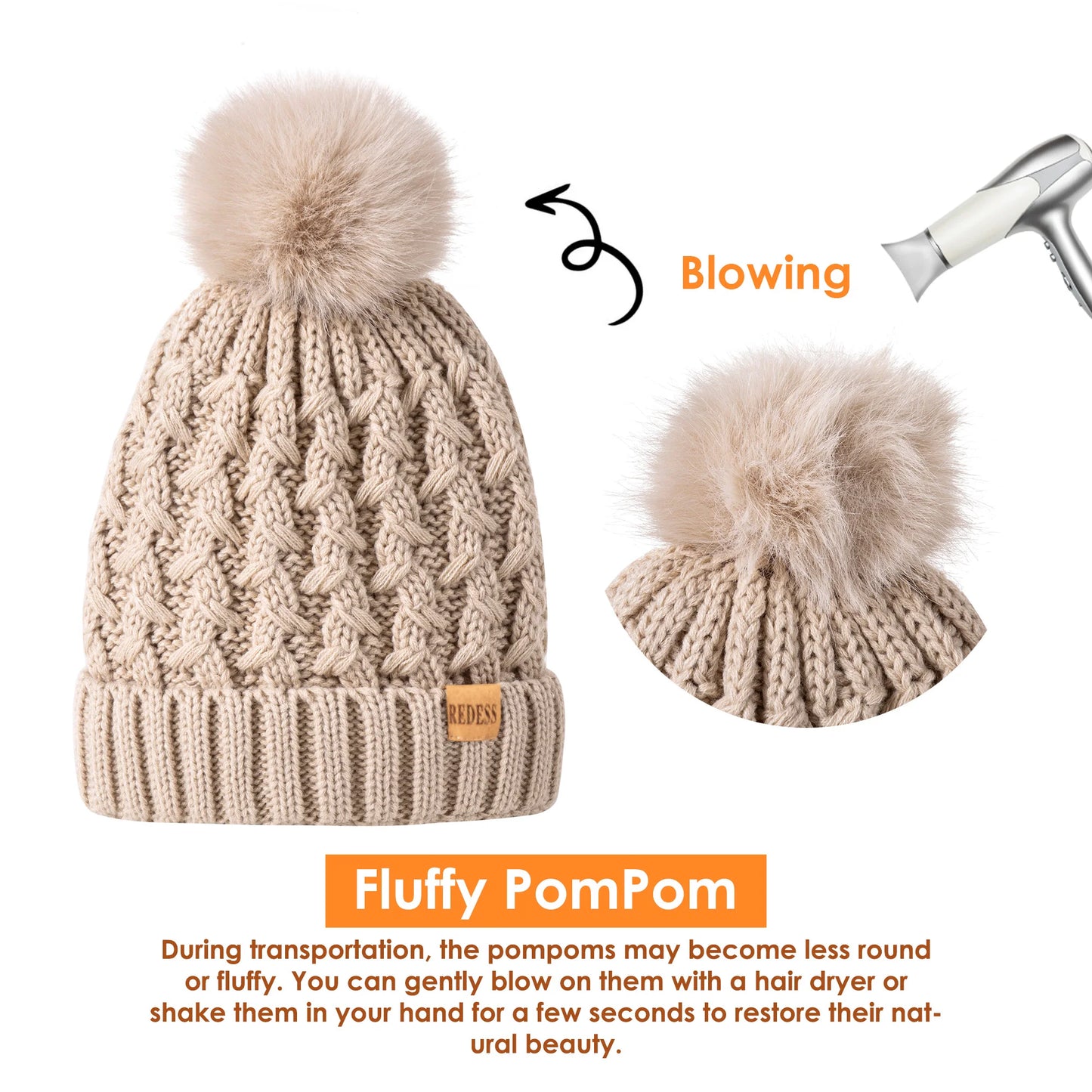 Womens Winter Beanie Hat Touchscreen Gloves Long Neck Scarf Set Warm Knit Caps