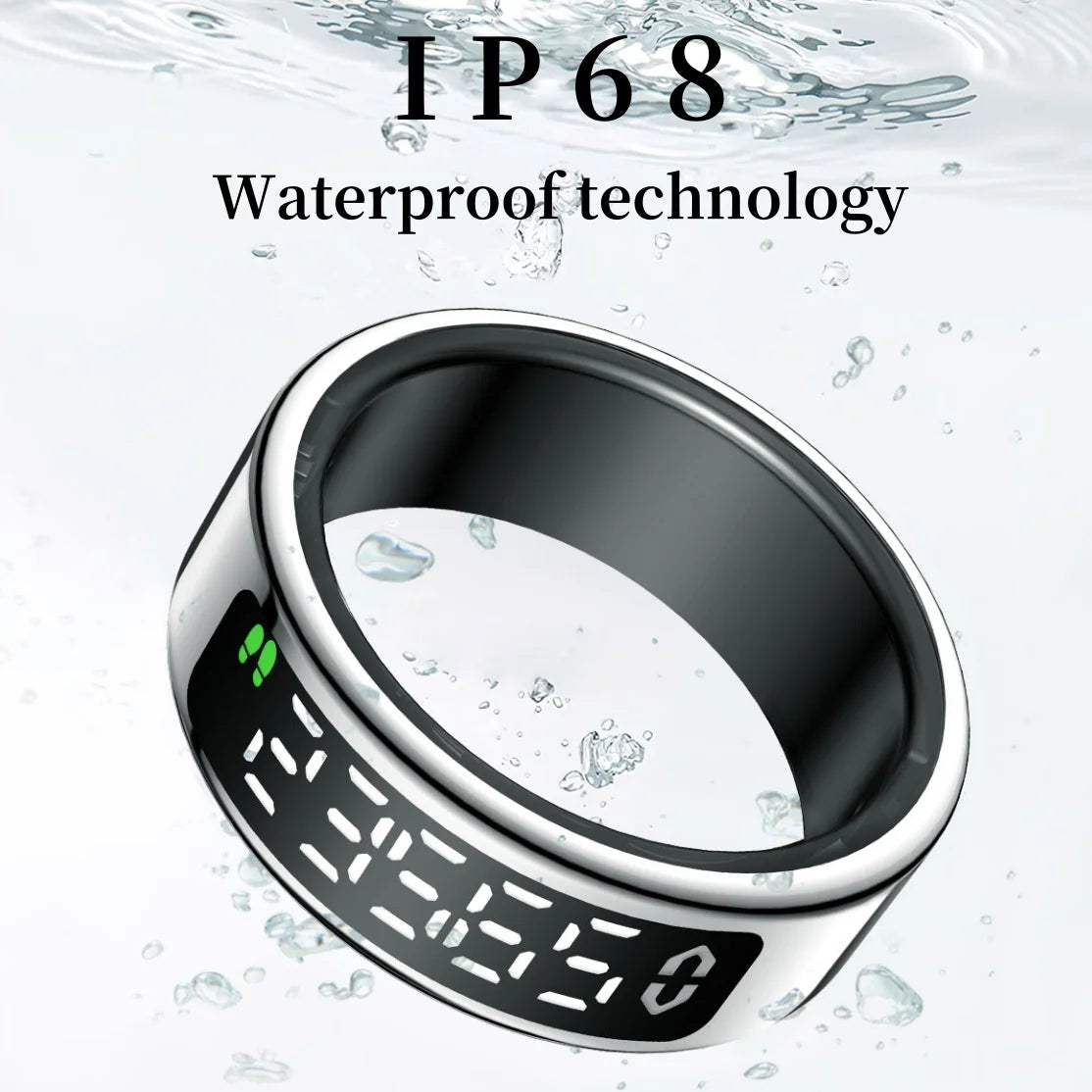 The newly upgraded smart ring features a digital display. It offers step counting, sleep monitoring, and multiple sports modes.