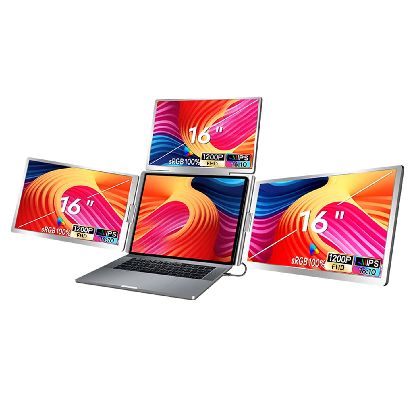 16" Laptop Screen Extender 1200P FHD 16:10 Portable Quad Monitor for 3 Screens Folding Monitor Extender for 12-18.5" Laptops