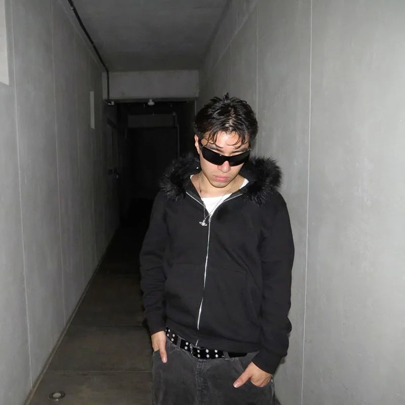 Men’s Casual Zip Up Hoodie Jacket with Fur Collar