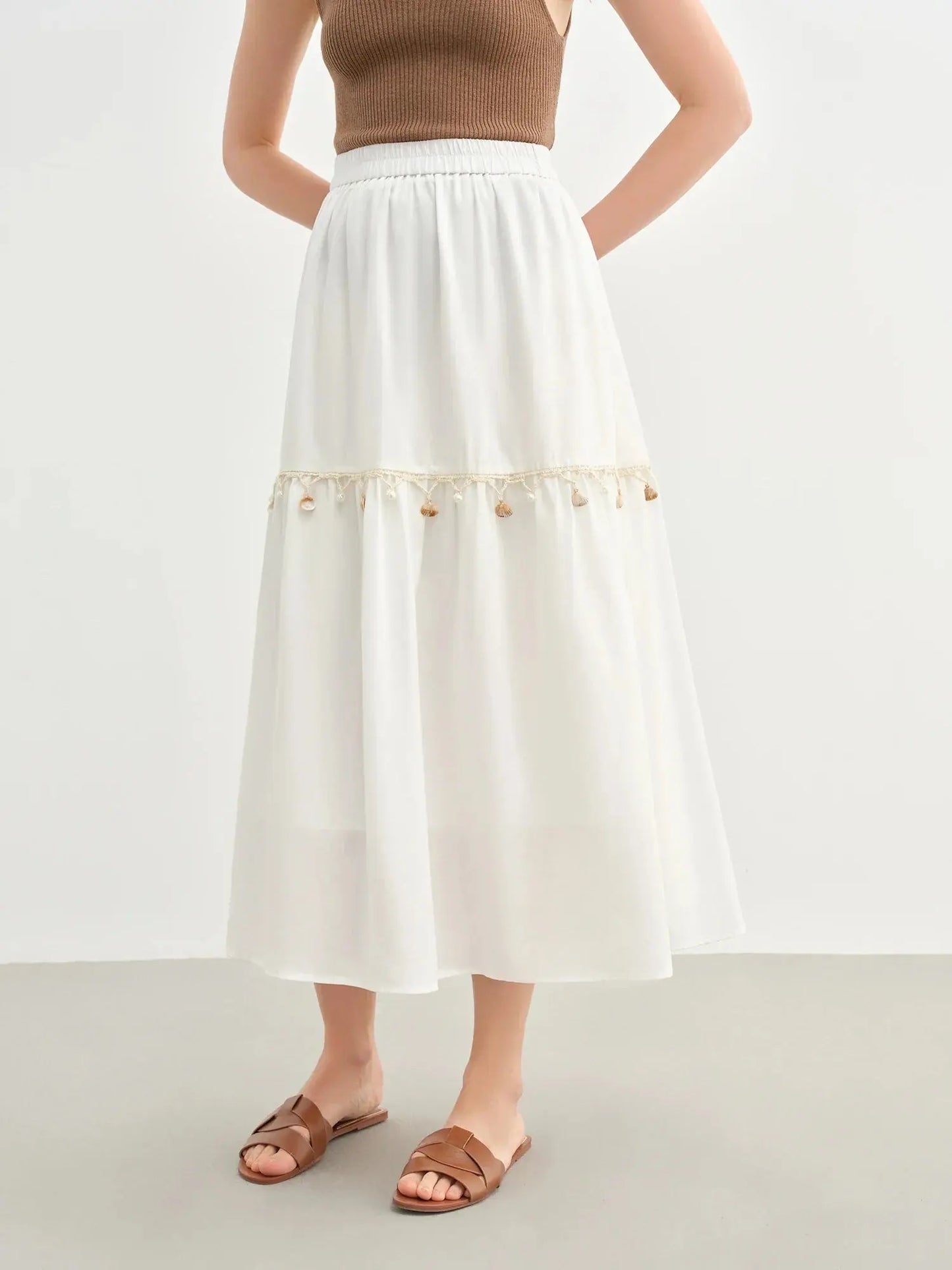 Women's Wave Pattern Shell Lace A-Line Umbrella Skirt