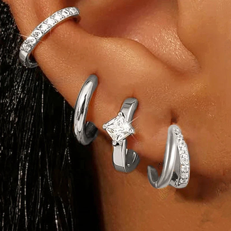 Huggie Hoop Earrings Set for Women | Crystal Zircon Tragus Cartilage Piercing Jewelry